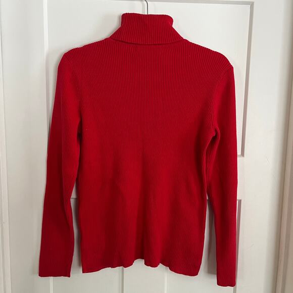 Lauren Ralph Lauren Red Ribbed Turtleneck Sweater M 100% Cotton - Picture 3 of 8